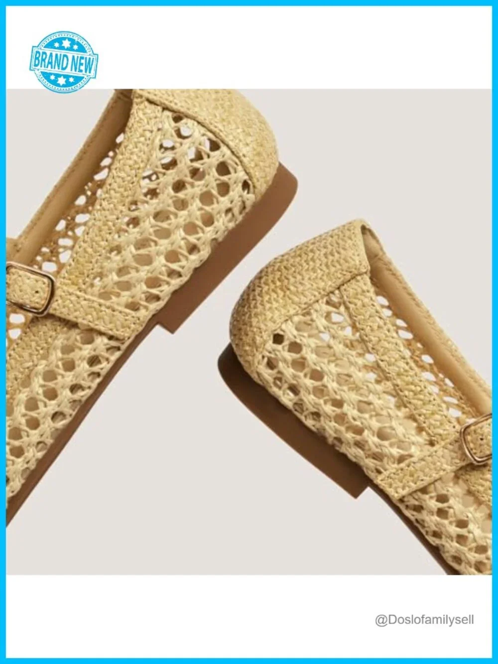 Woven Mary Jane Flats Adjustable Strap Round Toe Ballet Flats